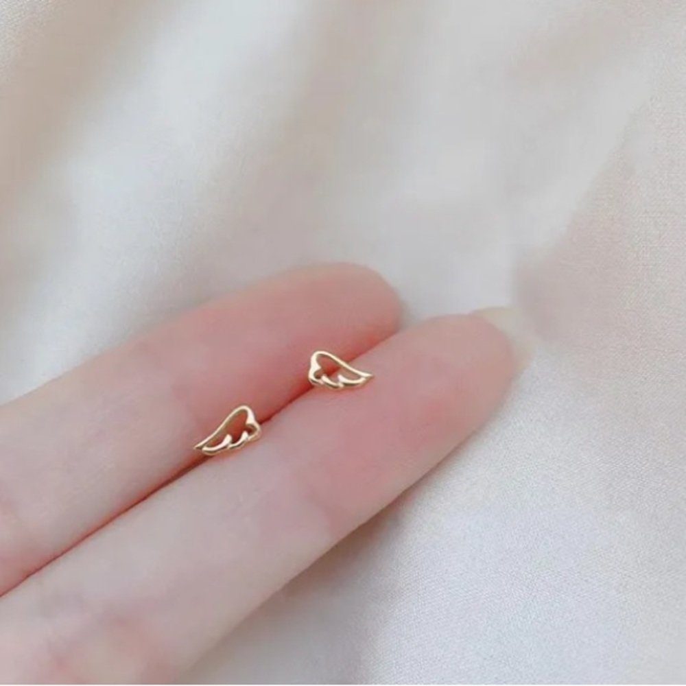 14k OR 925 Sterling Silver Teeny Tiny Gaurdian Angel Wings Micro Stud Ea… - Picture 7 of 11